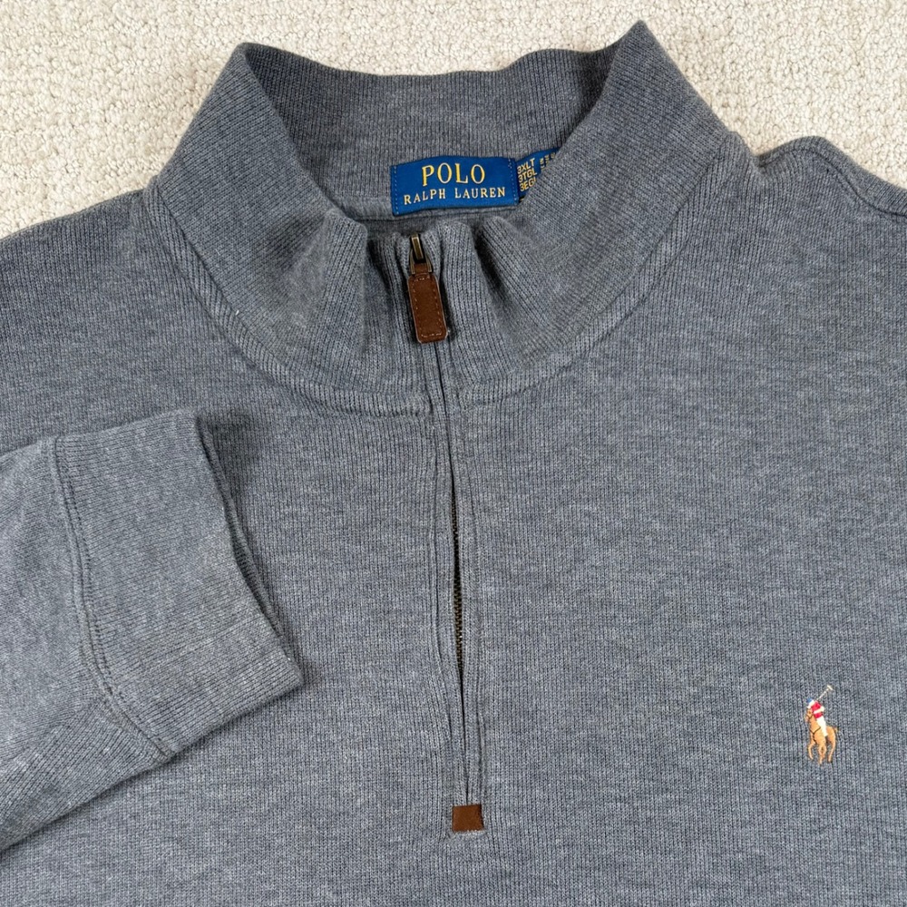 Polo Ralph Lauren Men 3XLT Gray 1/4 Zip Cotton Knit Pullover Sweater